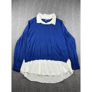 DKNYC‎ Women's Long Sleeve Size XL Blue and White Layered Look Sweater Top